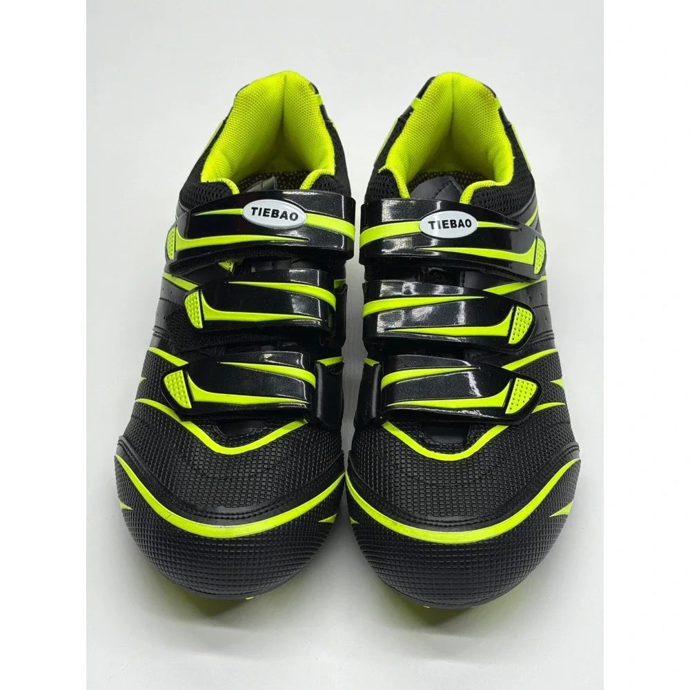 Tiebao Road Cycling Shoes‎ Mens 9 Black Neon Yellow 3-Bolt Cleat Compatible